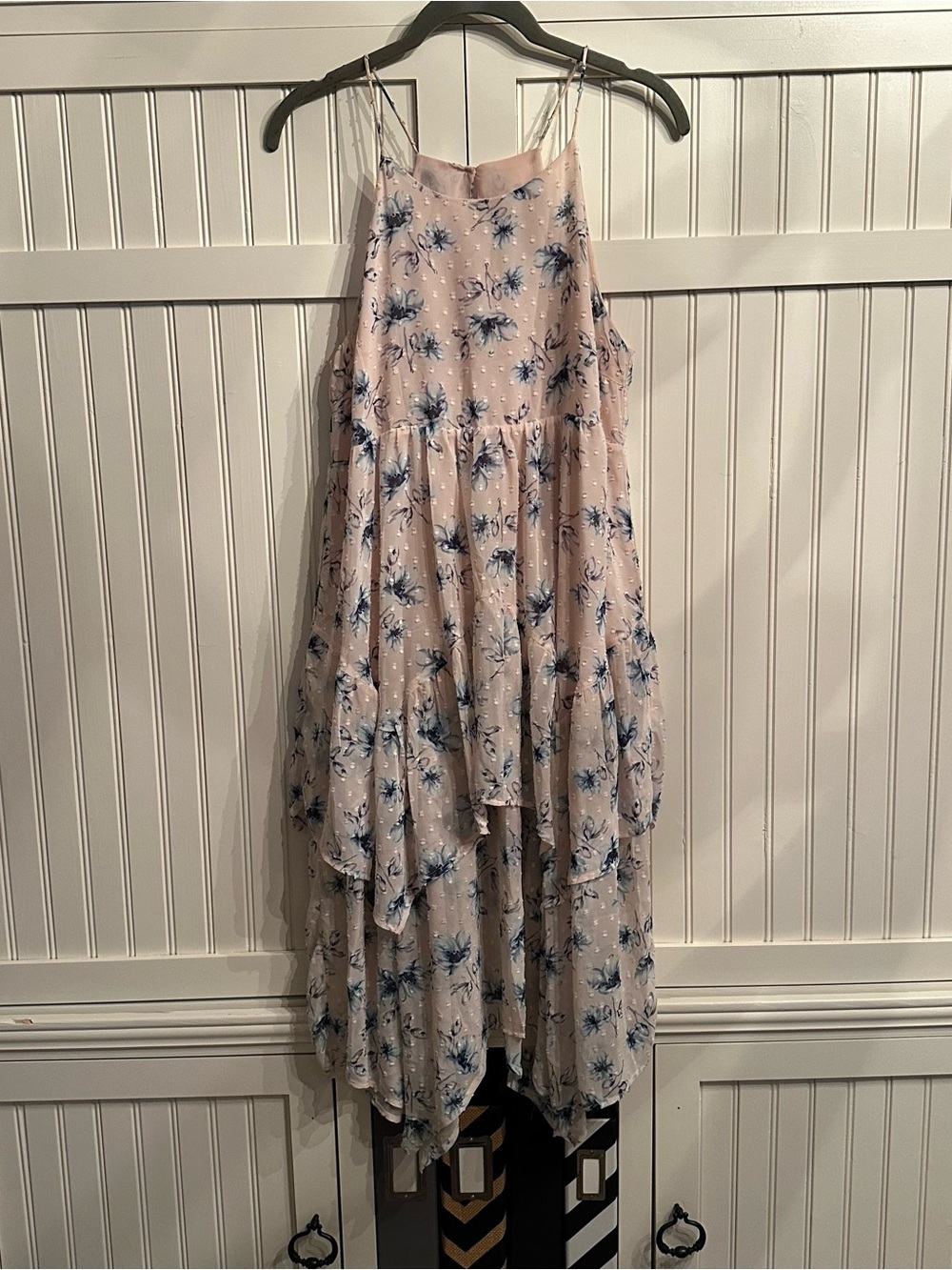Moon River Light Pink Swiss Dot Floral Tiered MIDI Size S
